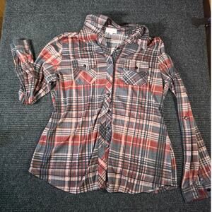 Urban Girl Plaid Flannel Shirt Womens Red Gray XL